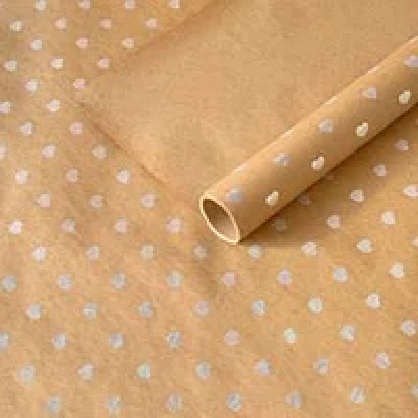 Упаковочная бумага "Голографические сердца" крафт Белый с перламутровым