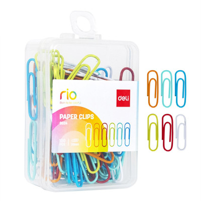 Скрепки 29 мм., 100 шт., никелированные с цветным покрытием в боксе, КИТАЙ