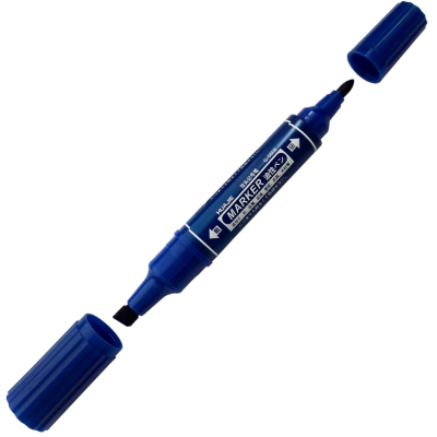 Маркер перманентный двусторонний синий фото