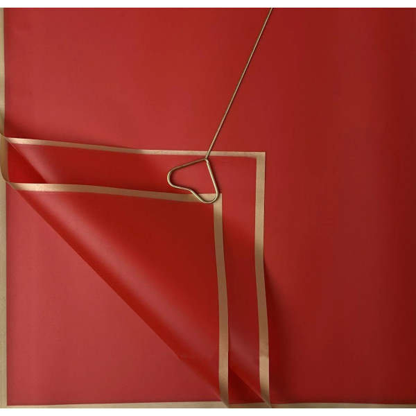 Упак.материал флористическая пленка с золотой каймой Красный 58см*58см 20листов