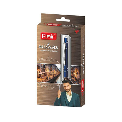 Ручка шариковая автоматическая, синий стержень, MILANO, Flair
