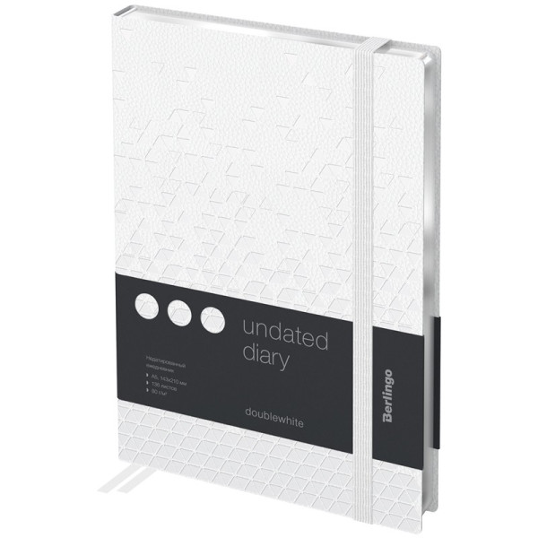 Ежедневник недатированный, А5, 136л., кожзам, "DoubleWhite", серебряный срез, с резинкой, белый, с р